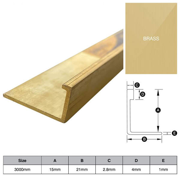 L Shaped Trim Brass Angle 15mm x 3m