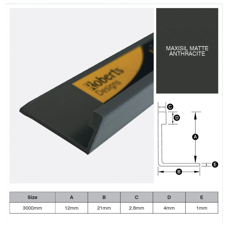 Aluminium Angle - Maxisil Matte Anthracite 12mm x 3m