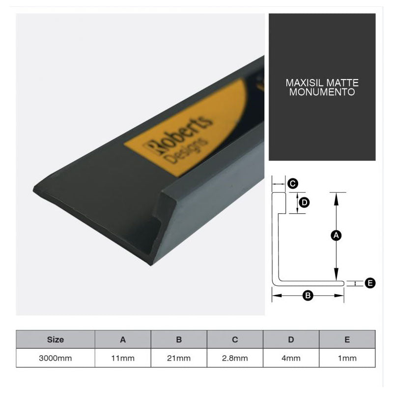 Aluminium Angle - Maxisil Matte Monumento 11mm x 3m