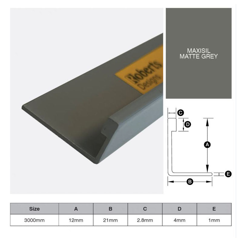 Aluminium Angle - Maxisil Matte Grey 12mm x 3m