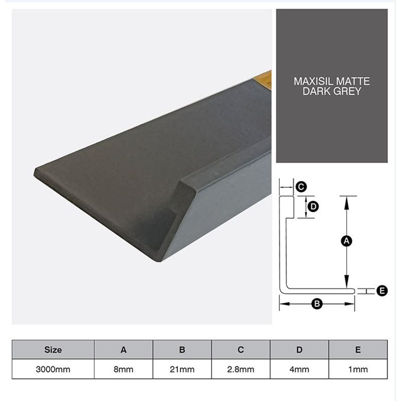 Aluminium Angle - Maxisil Matte Dark Grey 8mm x 3m