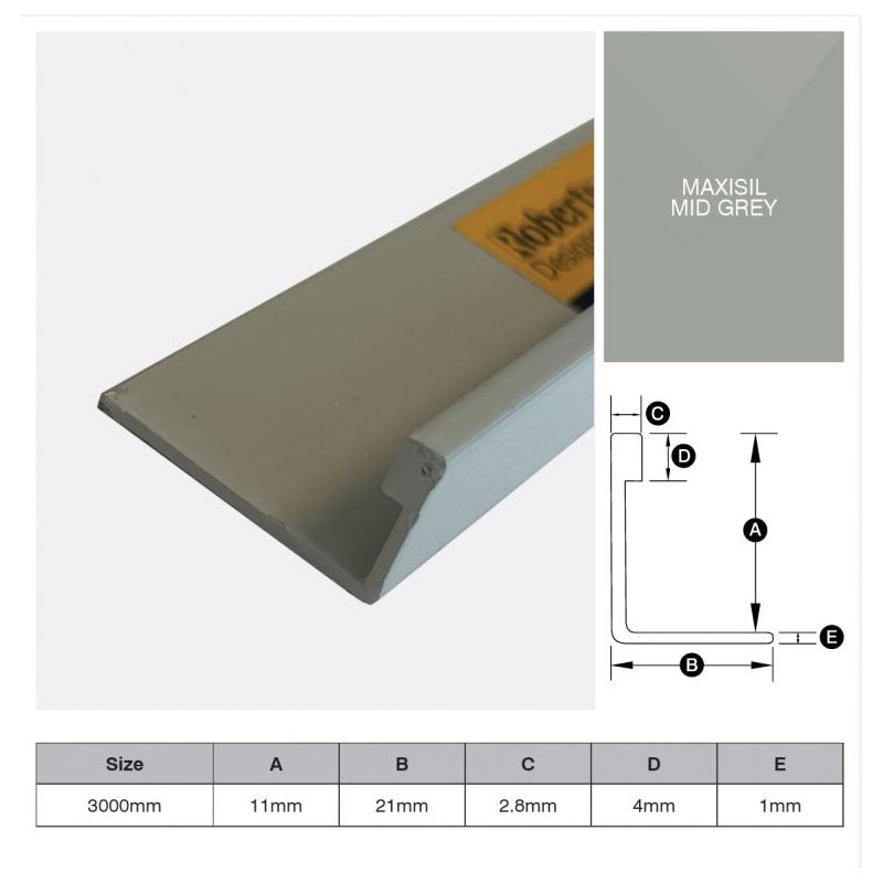 Aluminium Angle - Maxisil Mid Grey 11mm x 3m