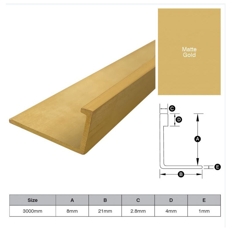 Aluminium Angle - Brushed Matte Gold - UV 8mm x 3m