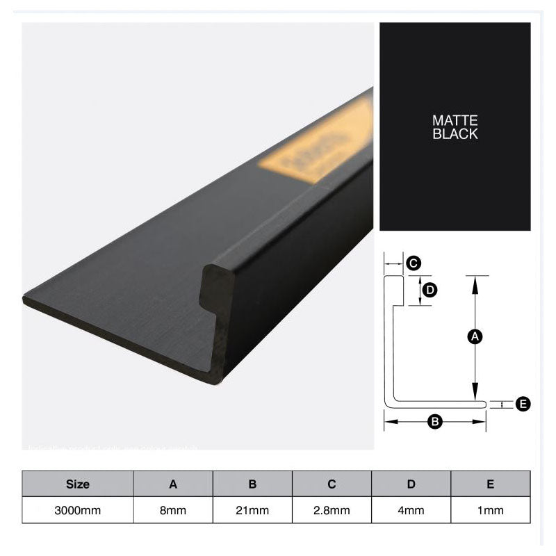 Aluminium Angle - Matte Black 8mm x 3m