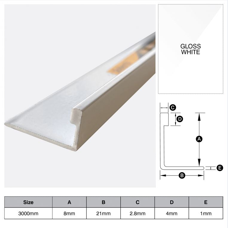 Aluminium Angle - White 8mm x 3m
