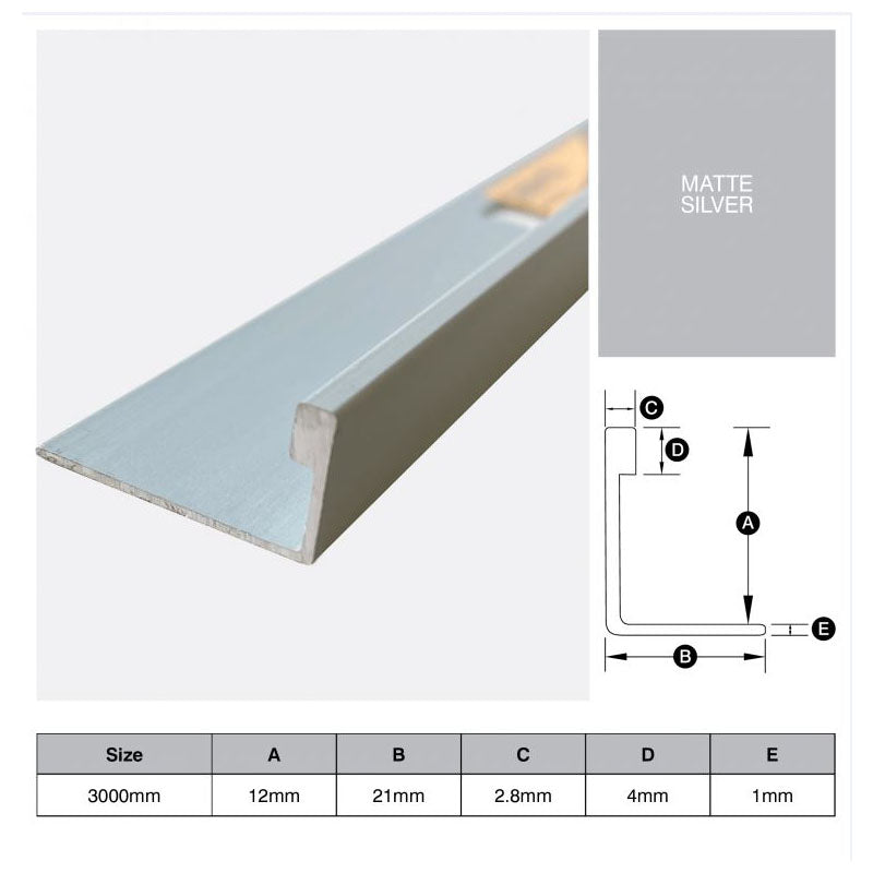 Aluminium Angle - Matte Silver 12mm x 3m