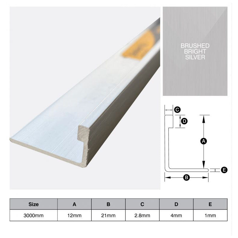 Aluminium Angle - Brushed Bright Silver 12mm x 3m
