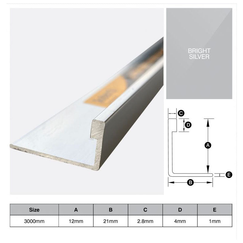 Aluminium Angle - Bright Silver 12mm x 3m