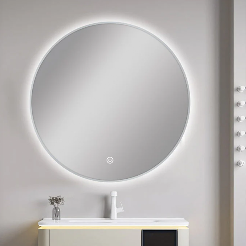Round Framed Carysil LED Mirror Brushed Nickel 750mm