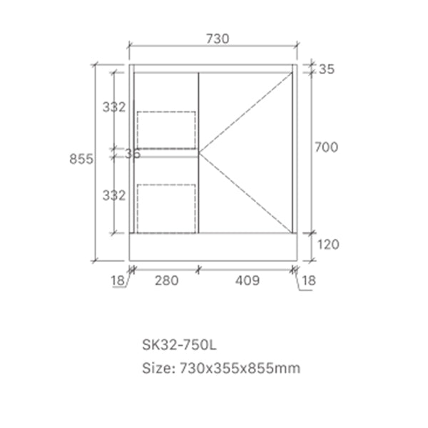 Sierra Series Left Hand Drawer Matt White Overall 730x355x855mm Vanity with Ceramic Slimline Top (UV32)