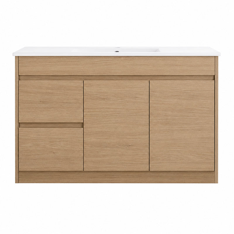 Oakdoo Series Left Hand Drawer Natural Timber Overall 1180x450x855mm Vanity Set With Flat Stone Bench Top