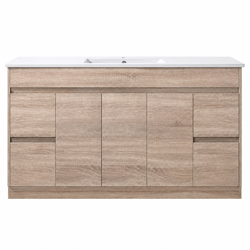 Oakdoo Series Single Bowl Prime Oak Overall 1480x450x855mm Vanity Set With Flat Stone Bench Top