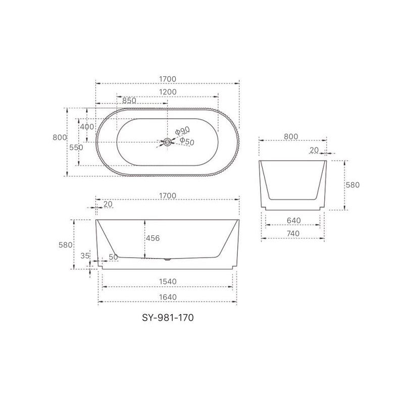 Trina Freestanding Bathtub Gloss White 1700x800x580mm