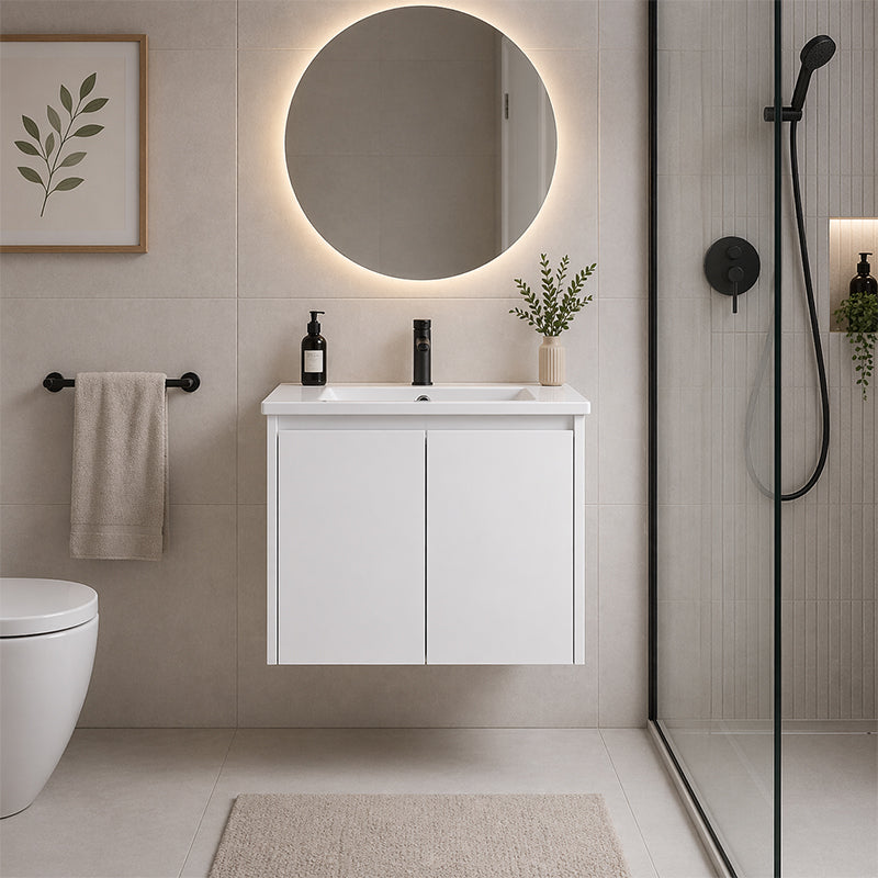 Moddoo(Hung) Series Gloss White Overall 580x455x520mm Vanity Set With Stone Top & Ceramic Undermount Basin