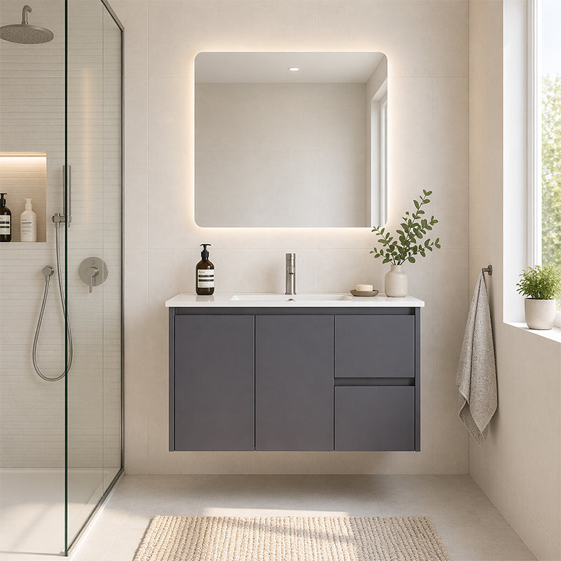 Moddoo(Hung) Series Right Hand Drawer Matt Grey Overall 880x455x520mm Vanity Set With Stone Top & Ceramic Undermount Basin
