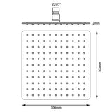 Super-slim Square Stainless Steel Rainfall Shower Head Chrome 300mm