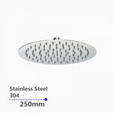 Super-slim Round Rainfall Shower Head Chrome 250mm