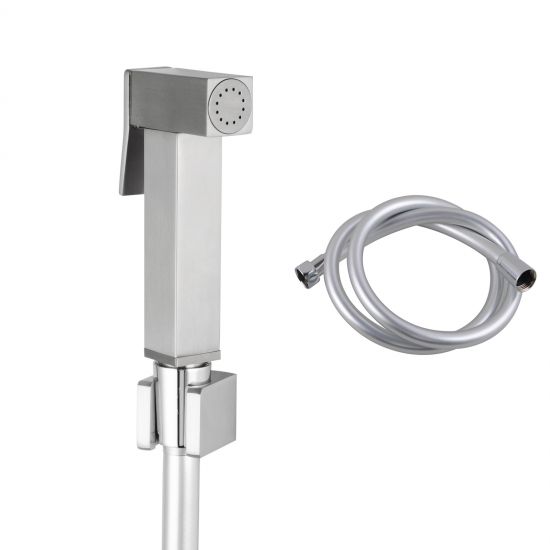 Square Brass Toilet Bidet Spray Kit with PVC Hose Brushed Nickel
