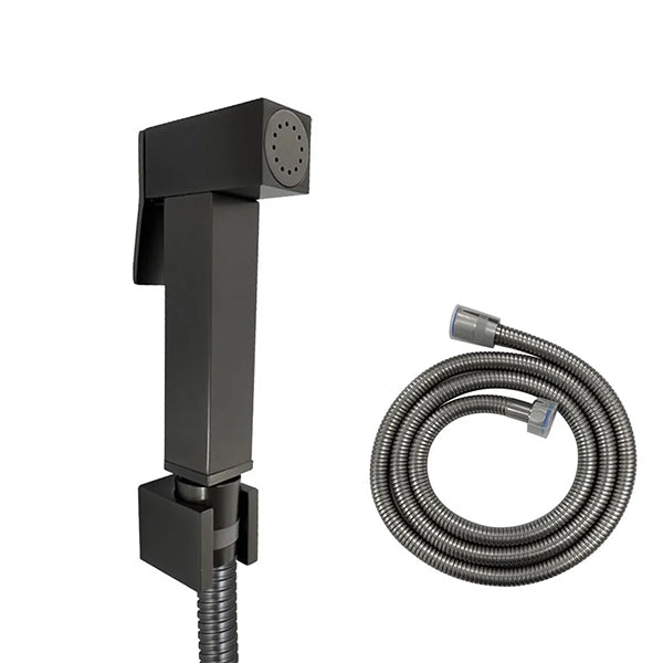 Square Brass Toilet Bidet Spray Kit with Stainless Steel Hose Gun Metal Grey