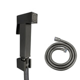 Square Brass Toilet Bidet Spray Kit with Stainless Steel Hose Gun Metal Grey