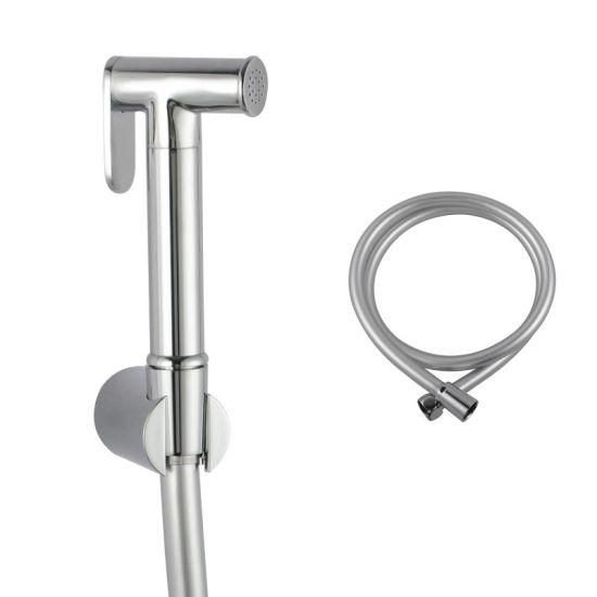 Round Brass Toilet Bidet Spray Kit (PVC Hose & ABS Holder) Chrome
