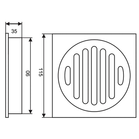 Brass Tile Inset Floor Drain (90mm Outlet) Black 115x115mm