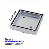 Brass Tile Inset Floor Drain (90mm Outlet) Chrome 115x115mm
