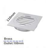 Square Brass Floor Waste (100mm Outlet) Chrome 110x110mm