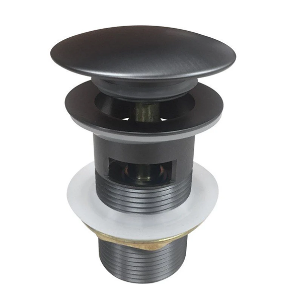 32/40mm Mushroom Solid Brass Basin Pop Up Waste with Overflow Gun Metal Grey