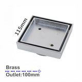 Brass Tile Inset Floor Drain (100mm Outlet) Chrome 115x115mm