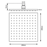 Square ABS Rainfall Shower Head Black 200mm