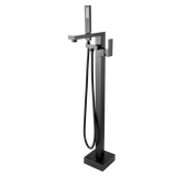 Square Freestanding Bath Mixer With Handheld Shower Gun Metal Grey