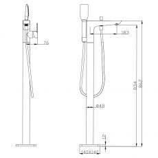 Freestabding Bath Mixer With Diverter & Handheld Shower Black