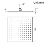 Square Brass Rainfall Shower Head Chrome 300mm