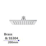 Square Rainfall Brass Shower Head Chrome 200mm