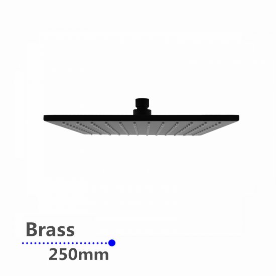 Square Rainfall Brass Shower Head Black 250mm