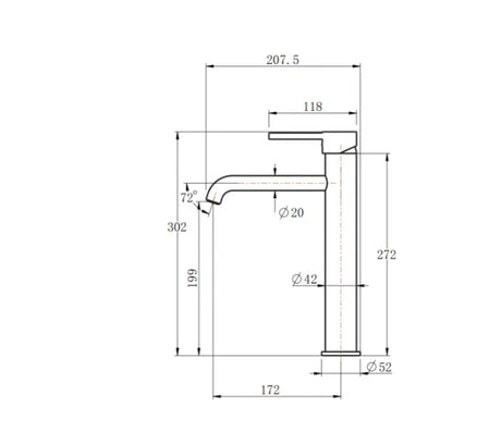 LUCID PIN Series Round Brushed Brass Tall Basin Mixer