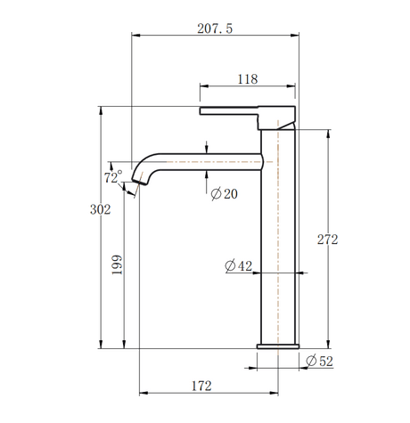 LUCID PIN Series Round Gun Metal Tall Basin Mixer