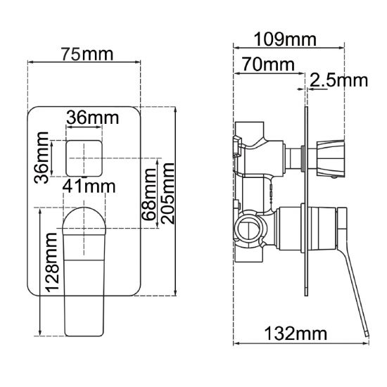 RUSHY Series Square Wall Mixer With Diverter Chrome