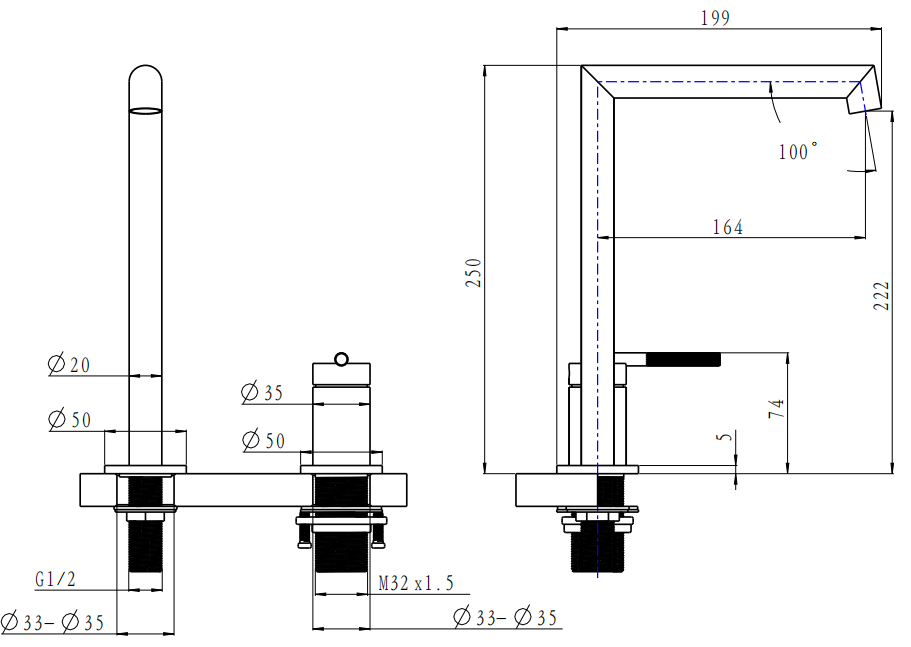 CADDENCE Series Brushed Nickel Split Type Basin Mixer