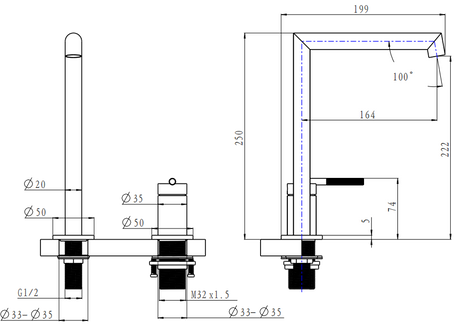 CADDENCE Series Brushed Nickel Split Type Basin Mixer