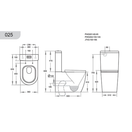 Back/Left and Right Bottom Intet 4.5/3/3 Liters Dual Flush Toilet 630x380x835mm