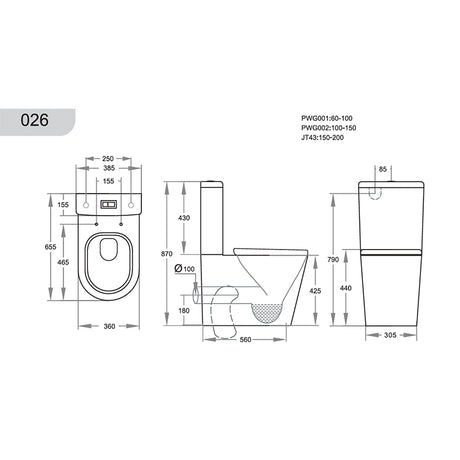 Back/Left and Right Bottom Intet 4.5/3/3 Liters Dual Flush Toilet 655x360x865mm