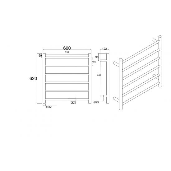 Round Electric Heated Towel Rack 6 Bars Brushed Brass