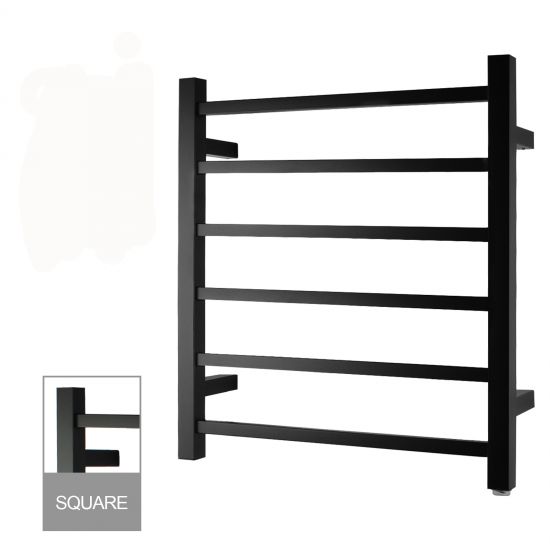 Square Electric Heated Towel Rack 6 Bars Black