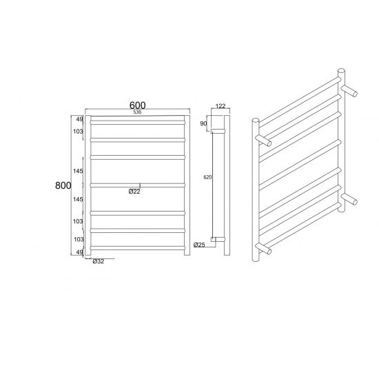 Round Electric Heated Towel Rack 7 Bars Chrome