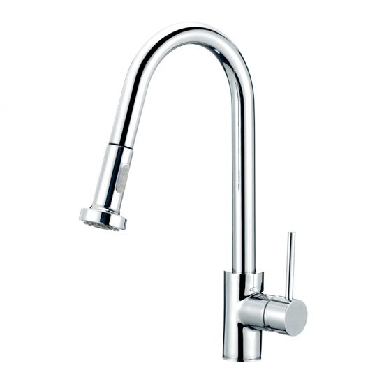 Round Pull Out Spray Kitchen Sink Mixer Tap Chrome