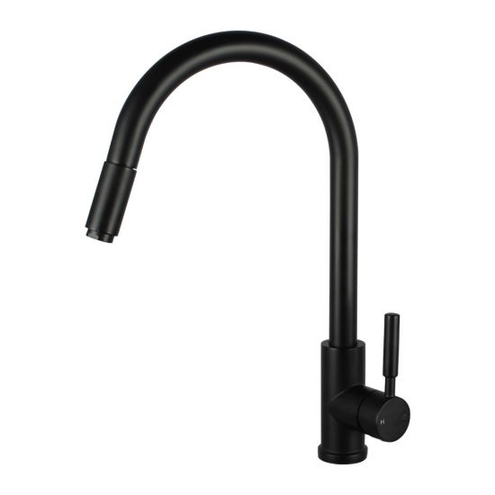 Round Pull Out Kitchen Sink Mixer Black