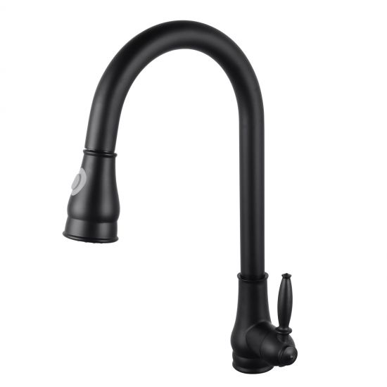 Round Vintage Pull Out Kitchen Sink Mixer Tap Black
