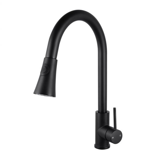 Round Pull Out Kitchen Sink Mixer Tap Black